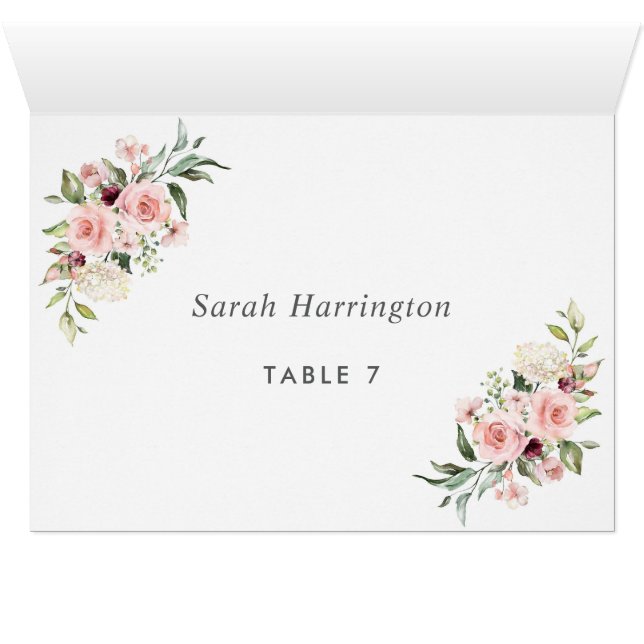 Blush Floral Wedding Place Cards (Inside Horizontal (Bottom))
