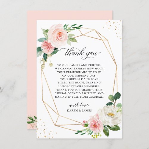 Blush Floral Wedding Place Setting Thank You Card