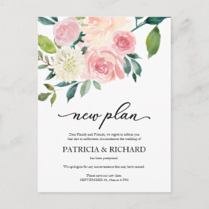Blush Floral Wedding Postponement New Plan Postcard