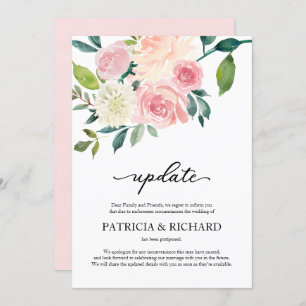 Blush Floral Wedding Postponement Update Invitation