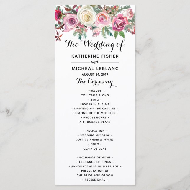 Blush Floral Wedding Program (Front)