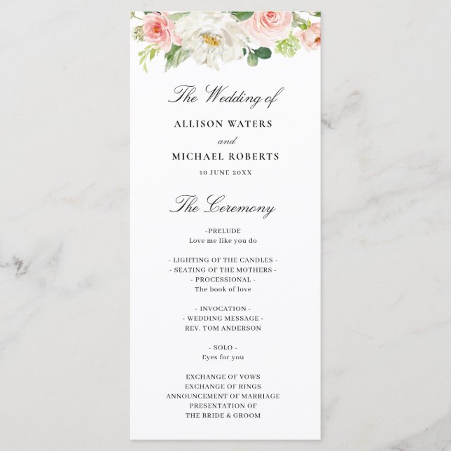 blush floral wedding program (Front)