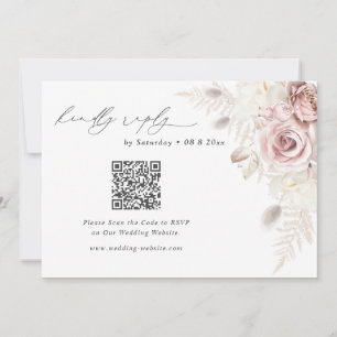 Blush Floral Wedding QR Code RSVP Enclosure Card