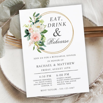 Blush Floral Wedding Rehearsal Dinner Invitation by DancingPelican at Zazzle
