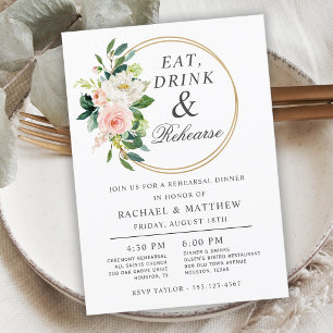 Blush Floral Wedding Rehearsal Dinner Invitation