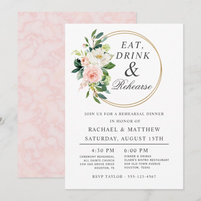 Blush Floral Wedding Rehearsal Dinner Invitation (Front/Back)
