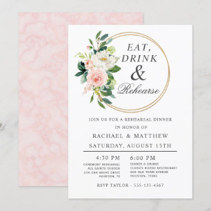 Blush Floral Wedding Rehearsal Dinner Invitation