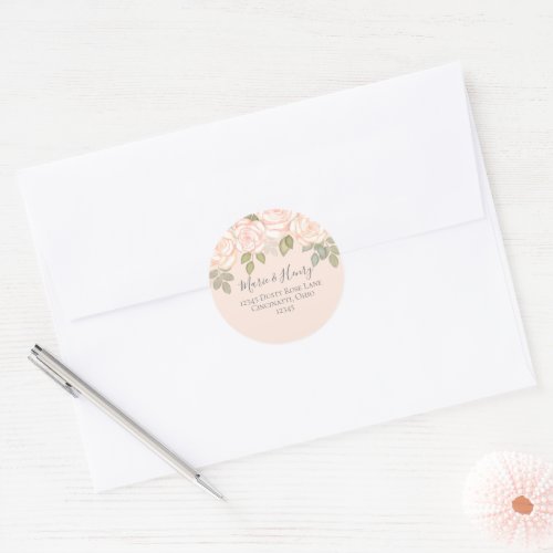 Blush Floral Wedding Return Address Custom  Classic Round Sticker