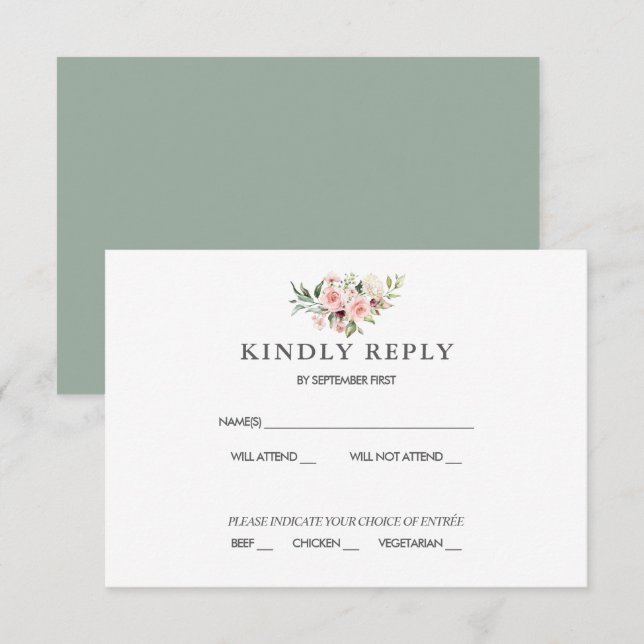 Blush Floral Wedding RSVP Card (Front/Back)
