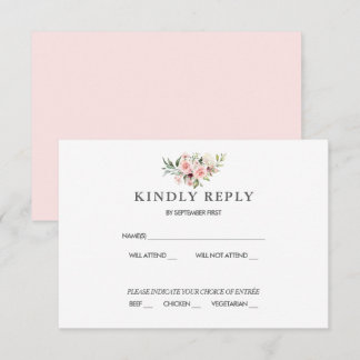 Blush Floral Wedding RSVP Card