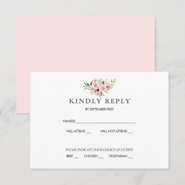 Blush Floral Wedding RSVP Card (Front/Back)