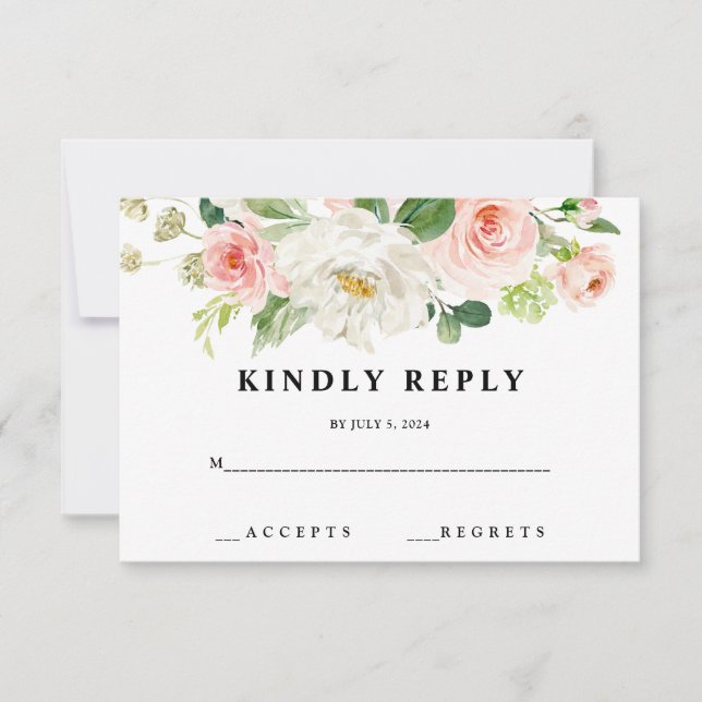 Blush Floral Wedding RSVP Cards (Front)