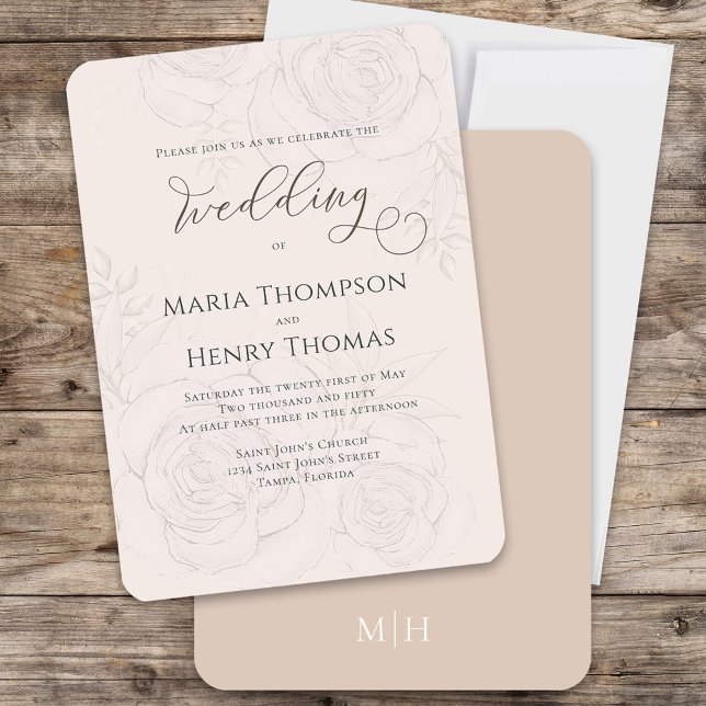 Blush Floral Wedding Script Elegant  Invitation (Elegant floral calligraphy wedding invitation )