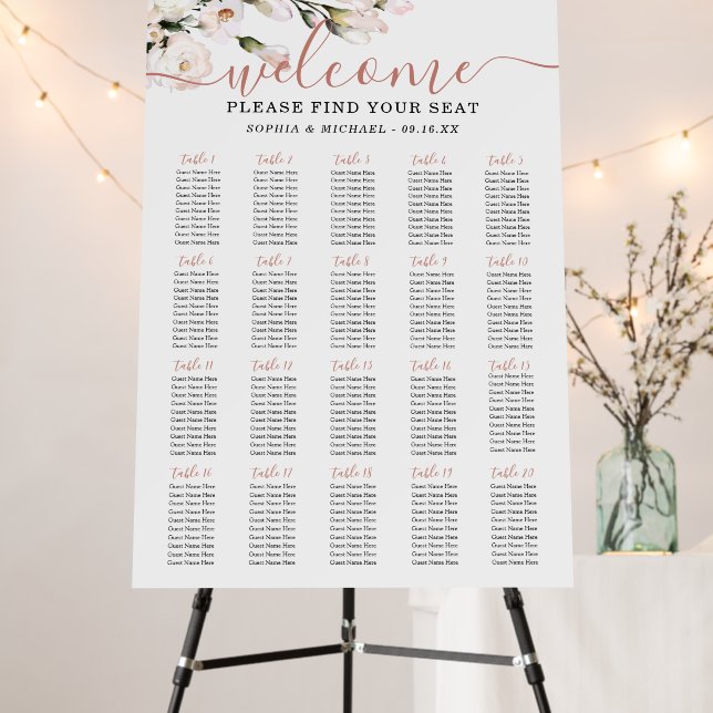 Blush Floral Wedding Seating Chart Foam Board (In Situ (Stand))