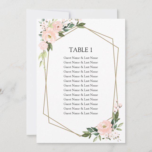 Blush Floral Wedding Seating Chart Guests Card (Front)