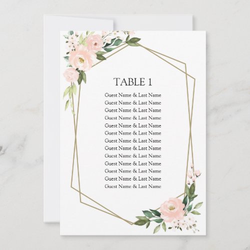 Blush Floral Wedding Seating Chart Guests Card