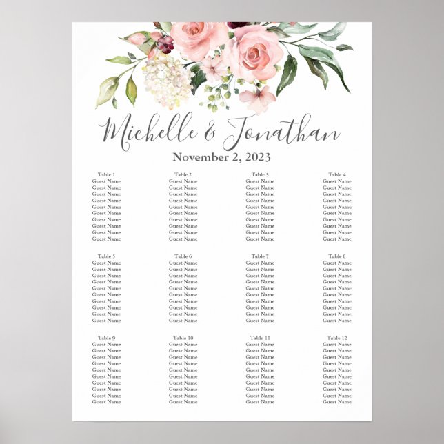 Blush Floral Wedding Seating Chart – Table Plan (Front)