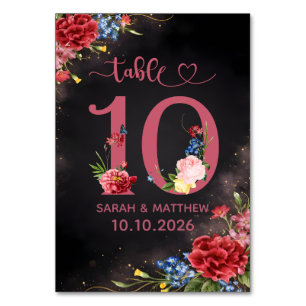 Blush Floral Wedding Table Number  10 Card
