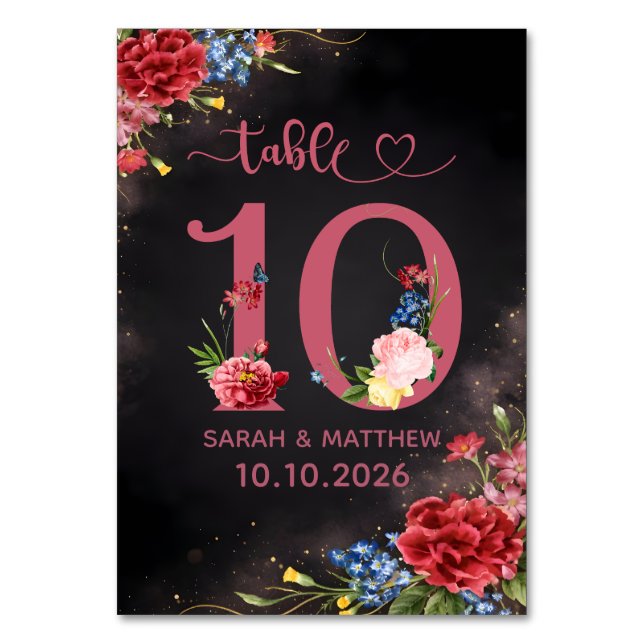 Blush Floral Wedding Table Number  10 Card (Front)