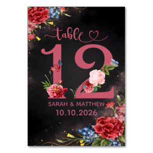 Blush Floral Wedding Table Number  12 Card