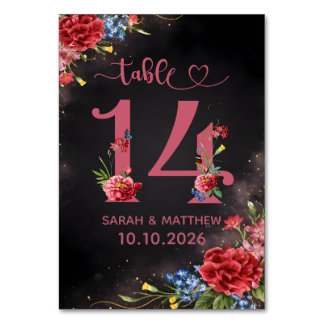 Blush Floral Wedding Table Number 14 Card