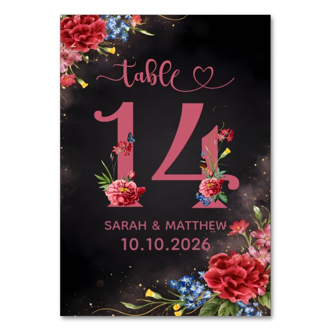 Blush Floral Wedding Table Number 14 Card (Front)
