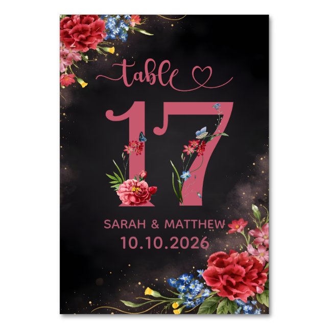 Blush Floral Wedding Table Number 17 Card (Front)