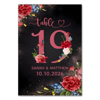 Blush Floral Wedding Table Number 19 Card