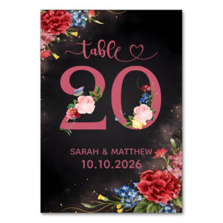 Blush Floral Wedding Table Number 20 Card