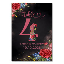 Blush Floral Wedding Table Number 4 Card