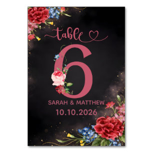 Blush Floral Wedding Table Number  6 Card