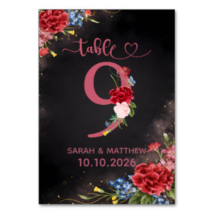 Blush Floral Wedding Table Number 9 Card