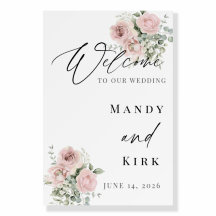 Blush Floral Wedding Welcome Sign | Romantic Pink 