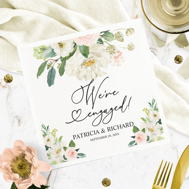 Blush Floral We're Engaged Engagement Party Napkins (Creator Uploaded)