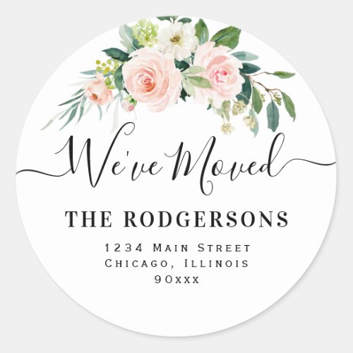 blush floral Weve moved new address Classic Round Sticker