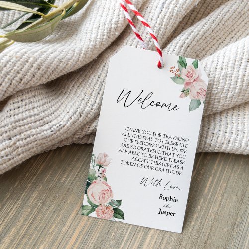 Blush Floral White Destination Wedding Welcome Gift Tags