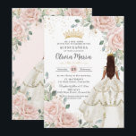 Blush Floral White Dress Princess Gown Quinceañera Invitation<br><div class="desc">Personalize this elegant blush floral Quinceañera / Sweet 16 birthday invitation easily and quickly. Simply click the Edit Using Design Tools button to further edit the texts, change fonts and fonts colors. Featuring soft watercolor blush flowers, a girl dressed in a lovely white ball gown and a gold princess crown....</div>