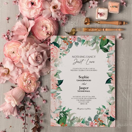 Blush Floral White Simple Nothing Fancy Wedding Invitation