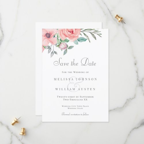 Blush Floral White Watercolor Wedding Save The Date