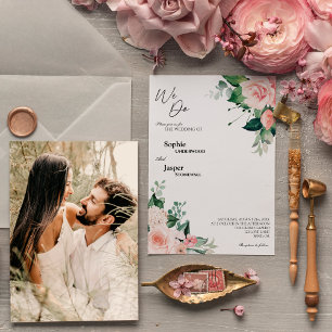 Blush Floral White We Do Photo Wedding Invitation