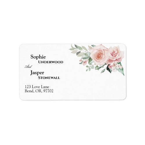 Blush Floral White Wedding Address Label