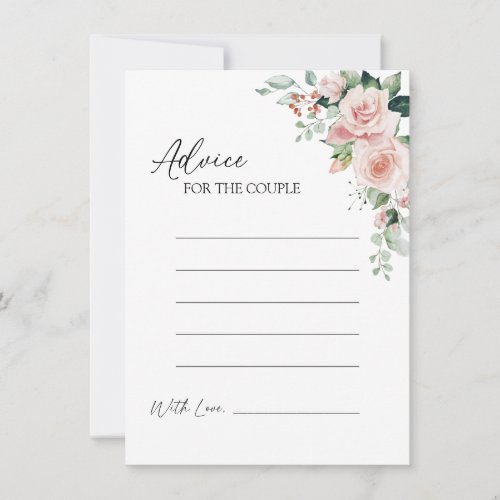 Blush Floral White Wedding Advice Card
