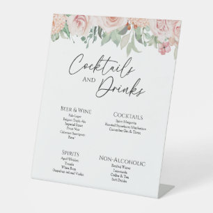 Blush Floral White Wedding Drinks Bar Sign