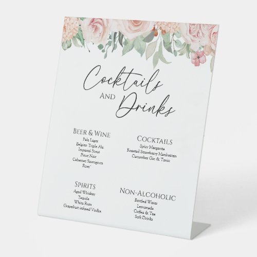 Blush Floral White Wedding Drinks Bar Sign