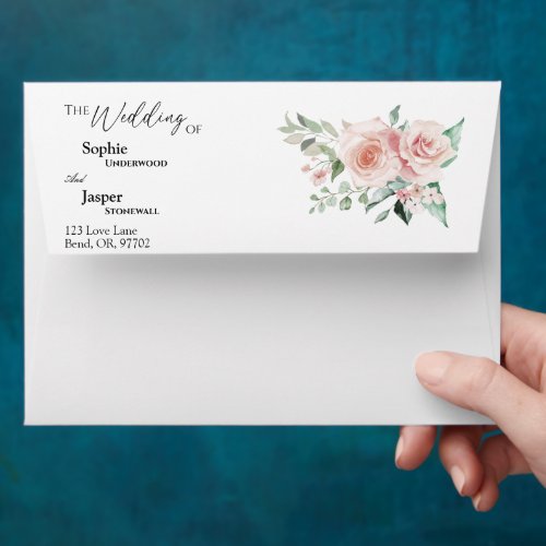 Blush Floral White Wedding Envelope