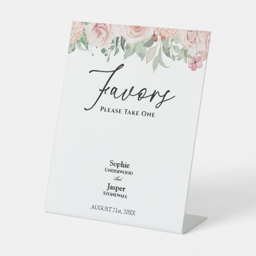 Blush Floral White Wedding Favors Pedestal Sign