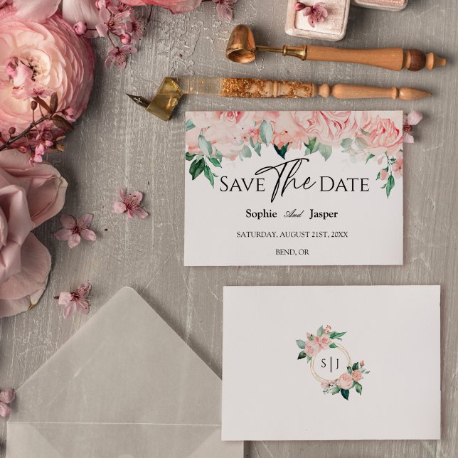 Blush Floral White Wedding Flat Save The Date (Creator Uploaded)