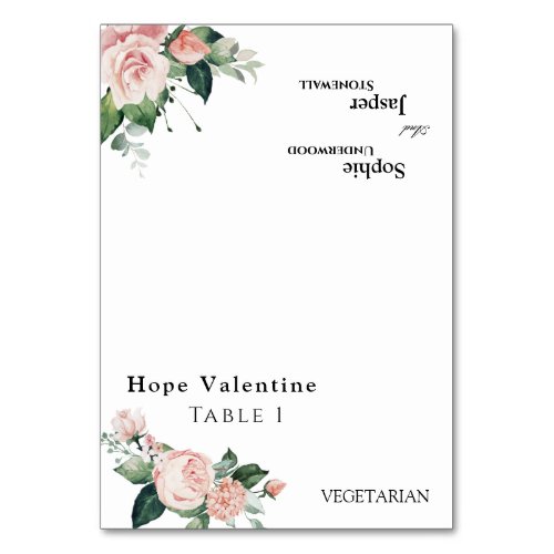 Blush Floral White Wedding Foldable Place Card
