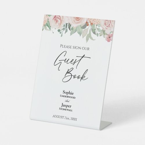 Blush Floral White Wedding Guest Book Sign