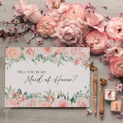 Blush Floral White Wedding Maid Of Honor Proposal Invitation